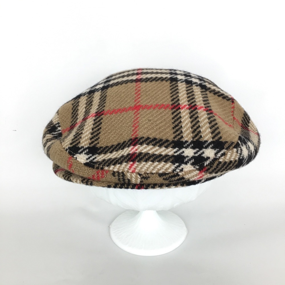 Vintage Burberry London Messenger Boy Nova Check Flat Hat Cabbie Hat Wool - Picture 2 of 10